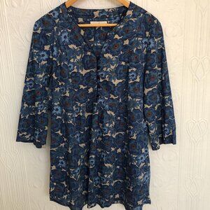 British sustainable Seasalt Blue Flower tunic shirt, size 14 UK or SIZE 10 US